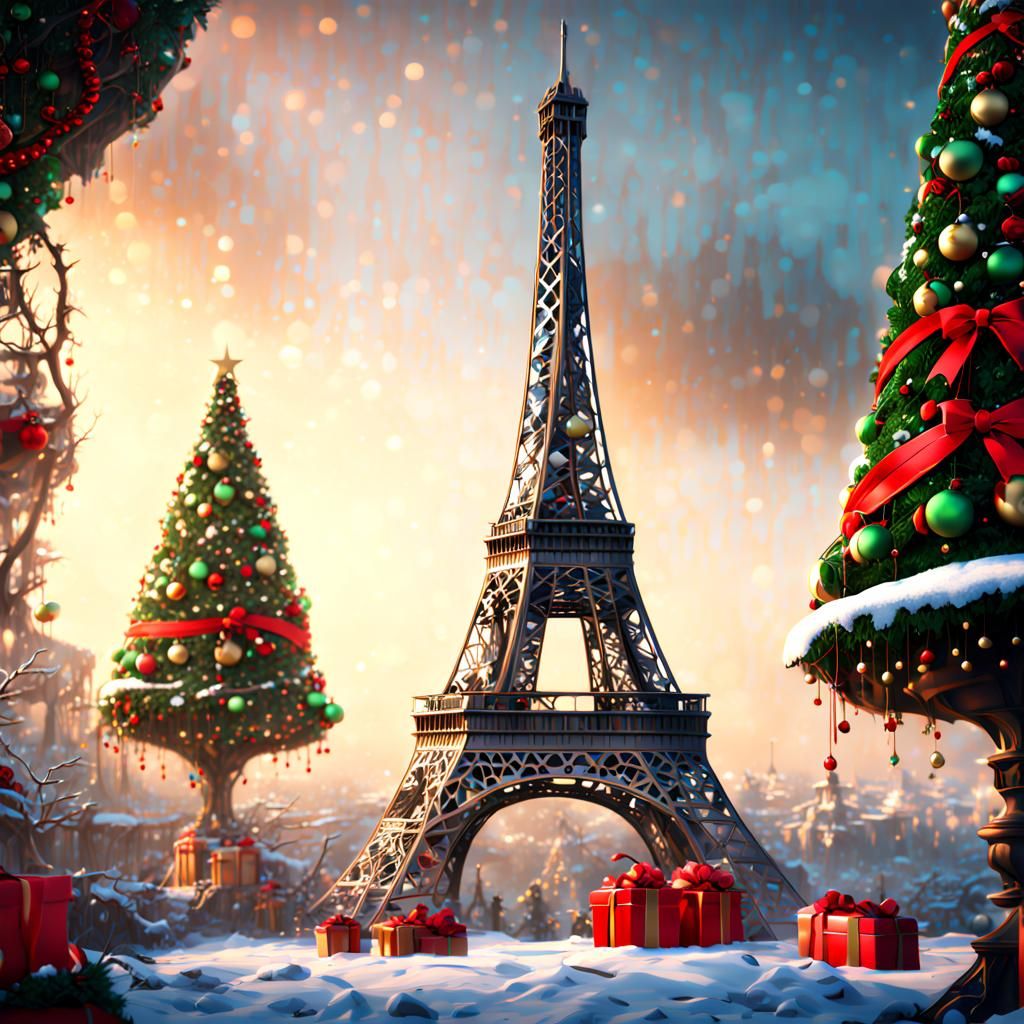 Eiffel Tower Christmas Tree: Detailed Matte Painting
