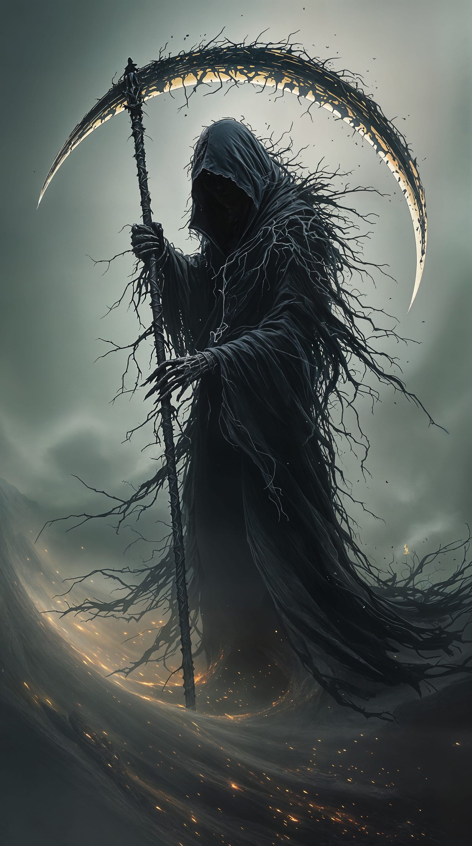 Ethereal Grim Reaper in Dreamlike Surrealism