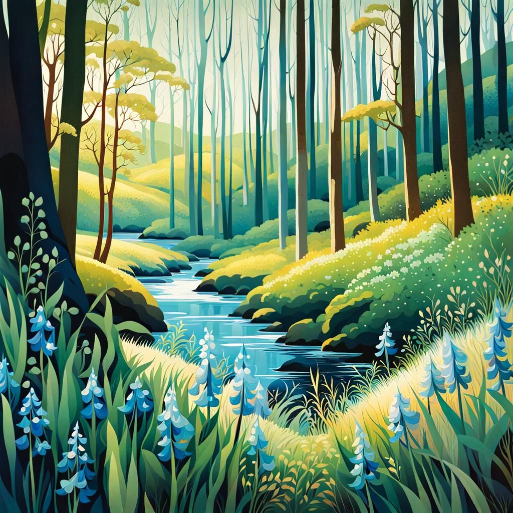 Springtime Bluebells Gouache Illustration