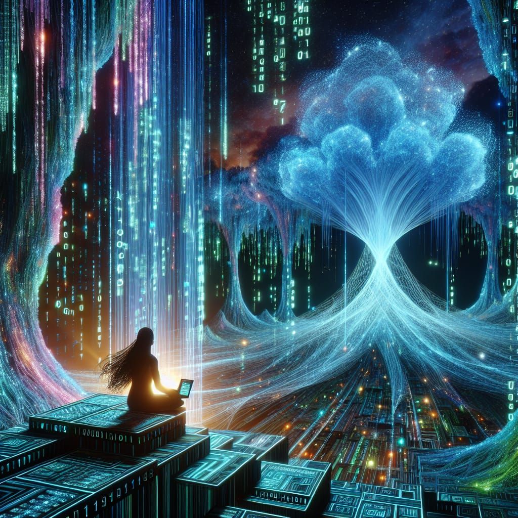 Programmer in a Glowing Binary Code World