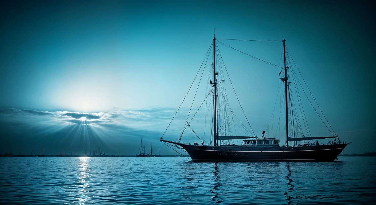 Blue Dawn Sailboat: Minimalist Alcohol Ink Art