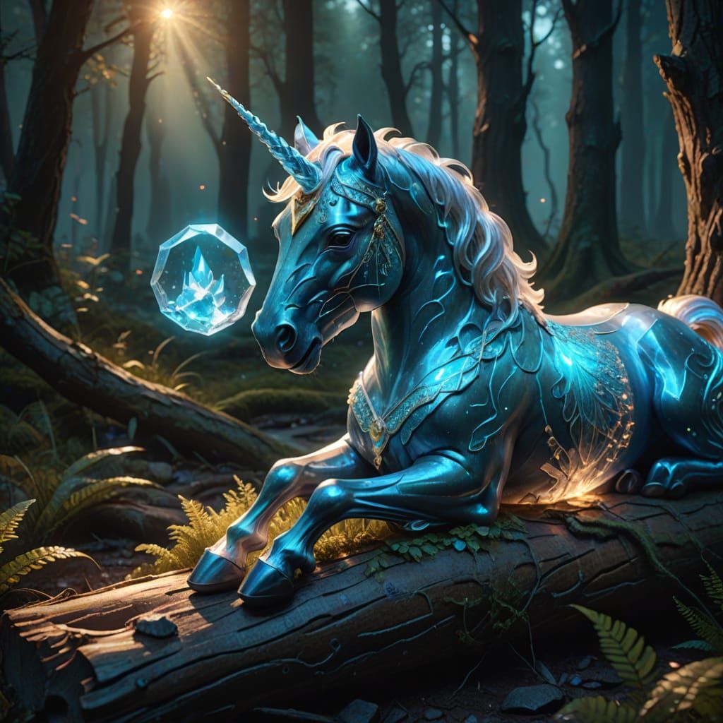 Crystal Unicorn Reading in Enchanted Forest