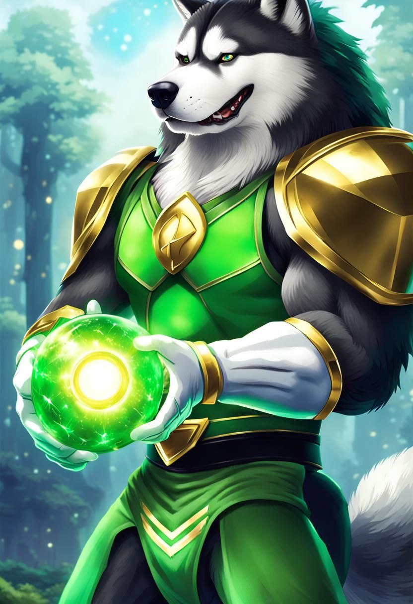Anthro Malamute as Green Power Ranger