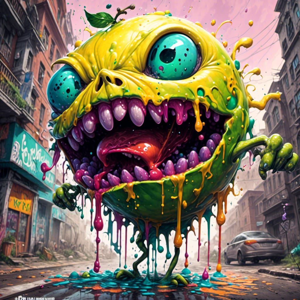 Toxic Lemon Monster Graffiti Art