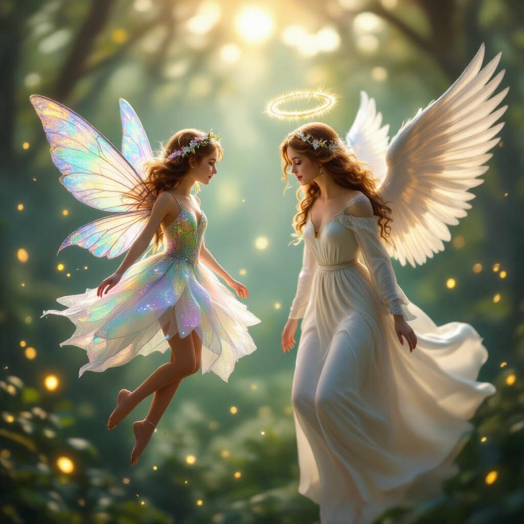 Angelic Fairy Soaring in Luminous Forest