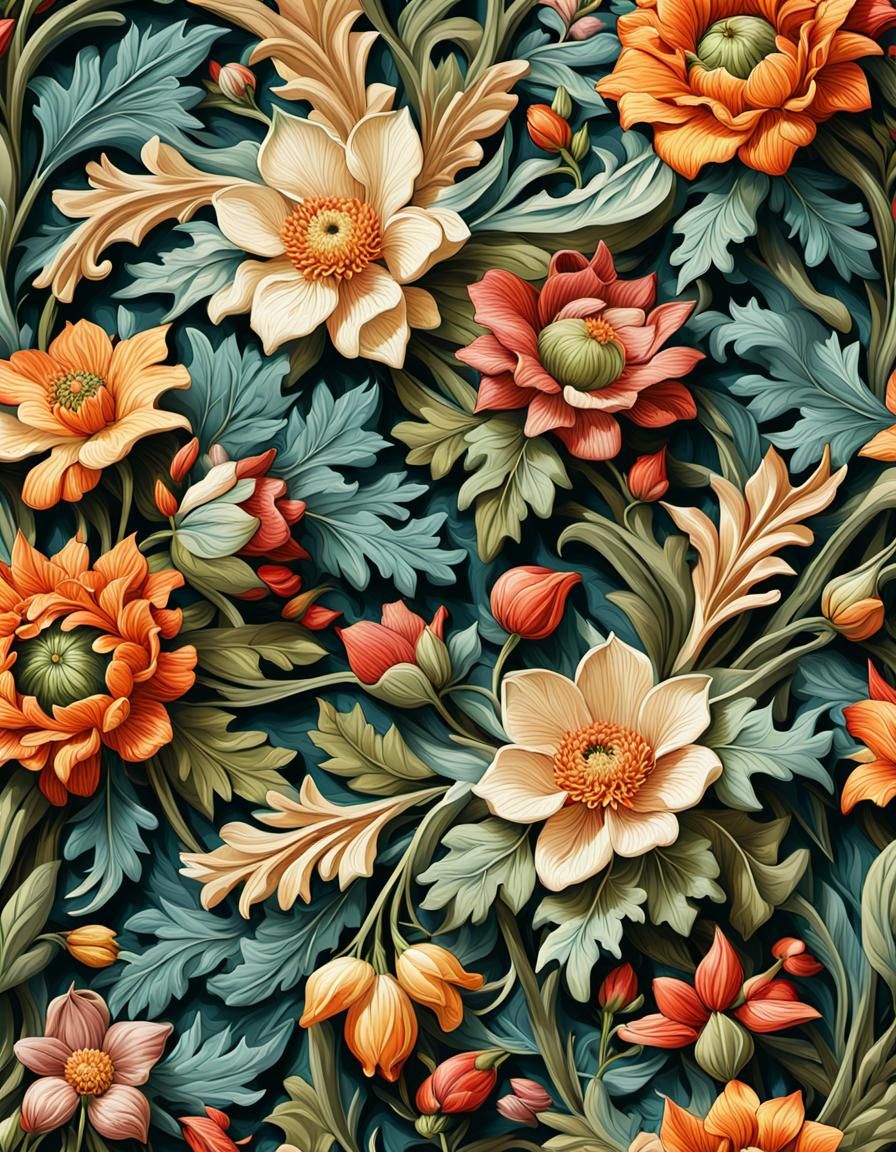 William Morris Style Floral Wreath in HDR