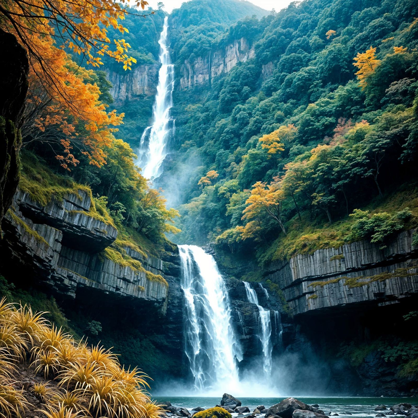 Surreal Waterfall Landscape in Vibrant Color