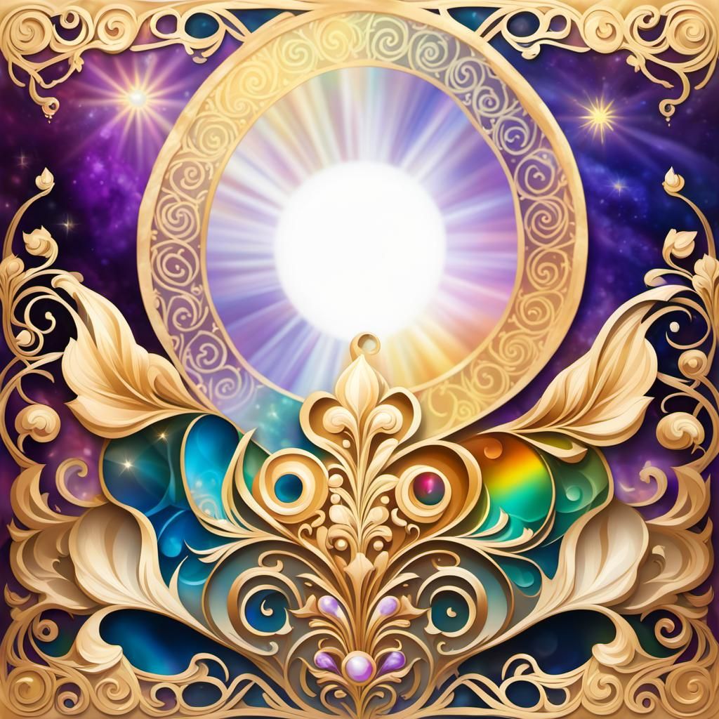 Rainbow Lit Golden Parchment Scroll with Crystals