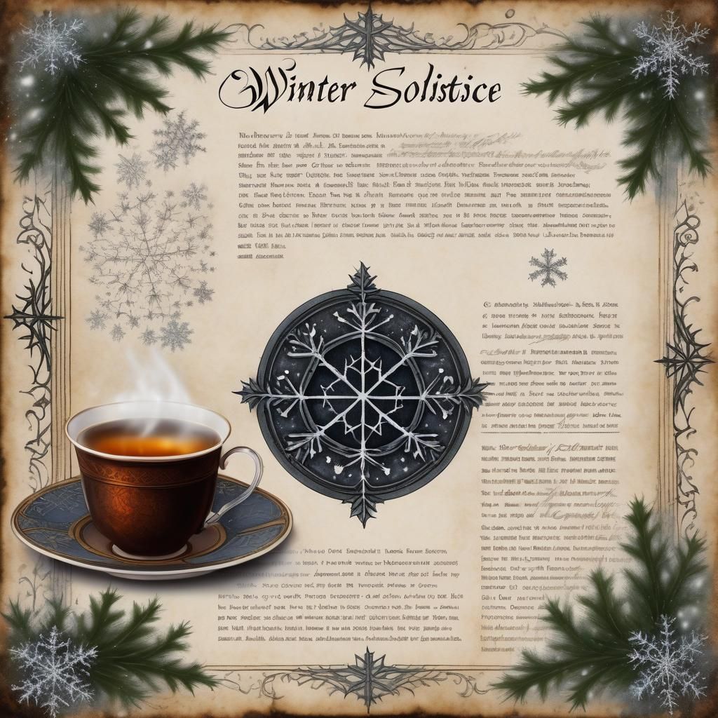 Winter Solstice Witch Grimoire Page: Detailed Photorealistic...
