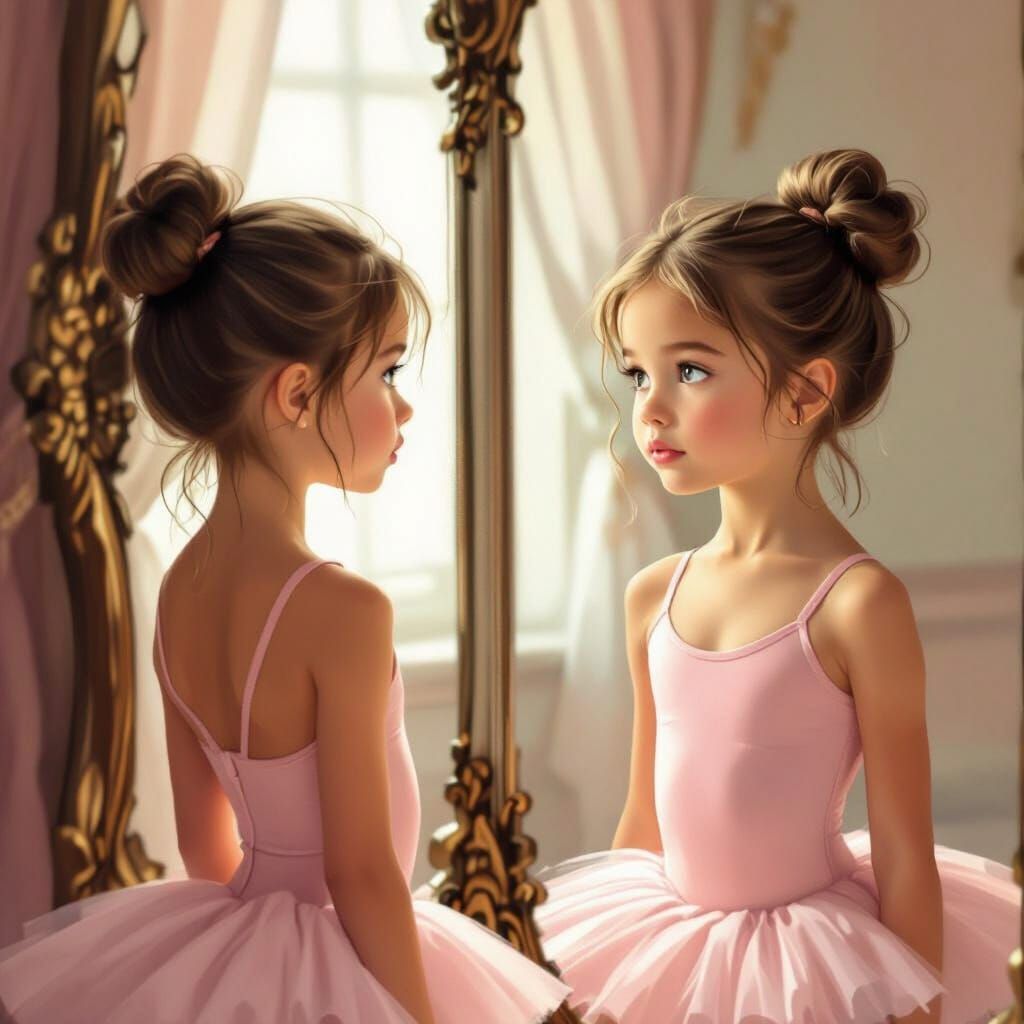 Ballet Dancer's Defiant Joy in Ornate Mirror