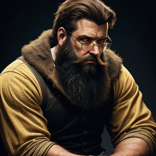 Contemplative Bearded Man Portrait with Vivid Lighting