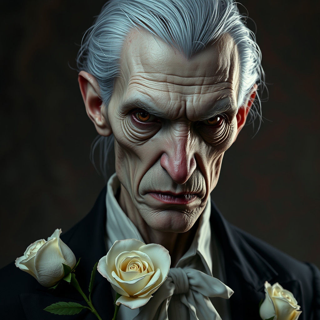 Serpentine Man with White Rose in Dark Fantasy Art