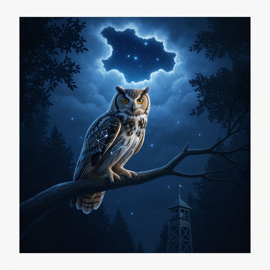 Constellation Owl Gazing at Night Sky