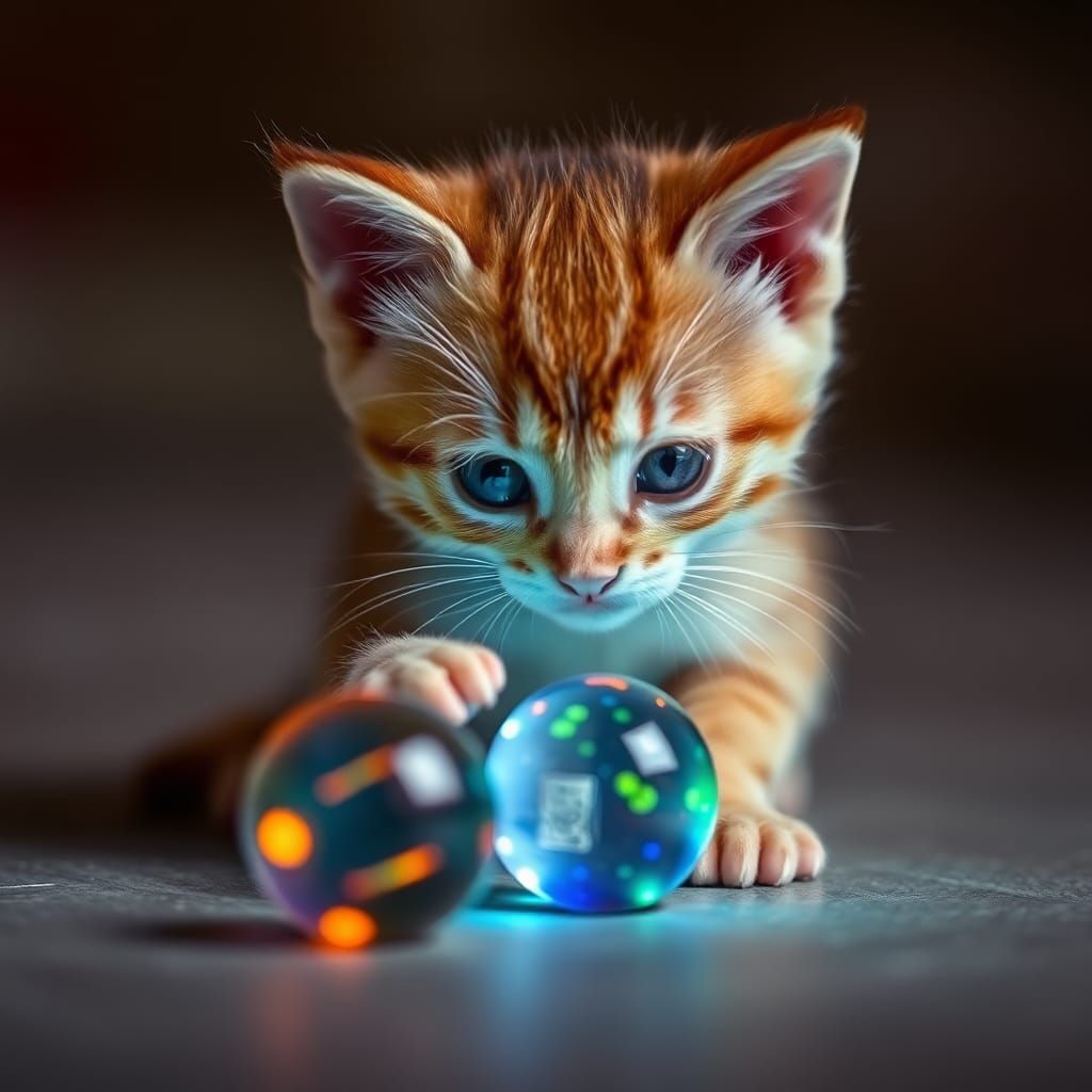 Cute Kitten Playing with Glowing Marble