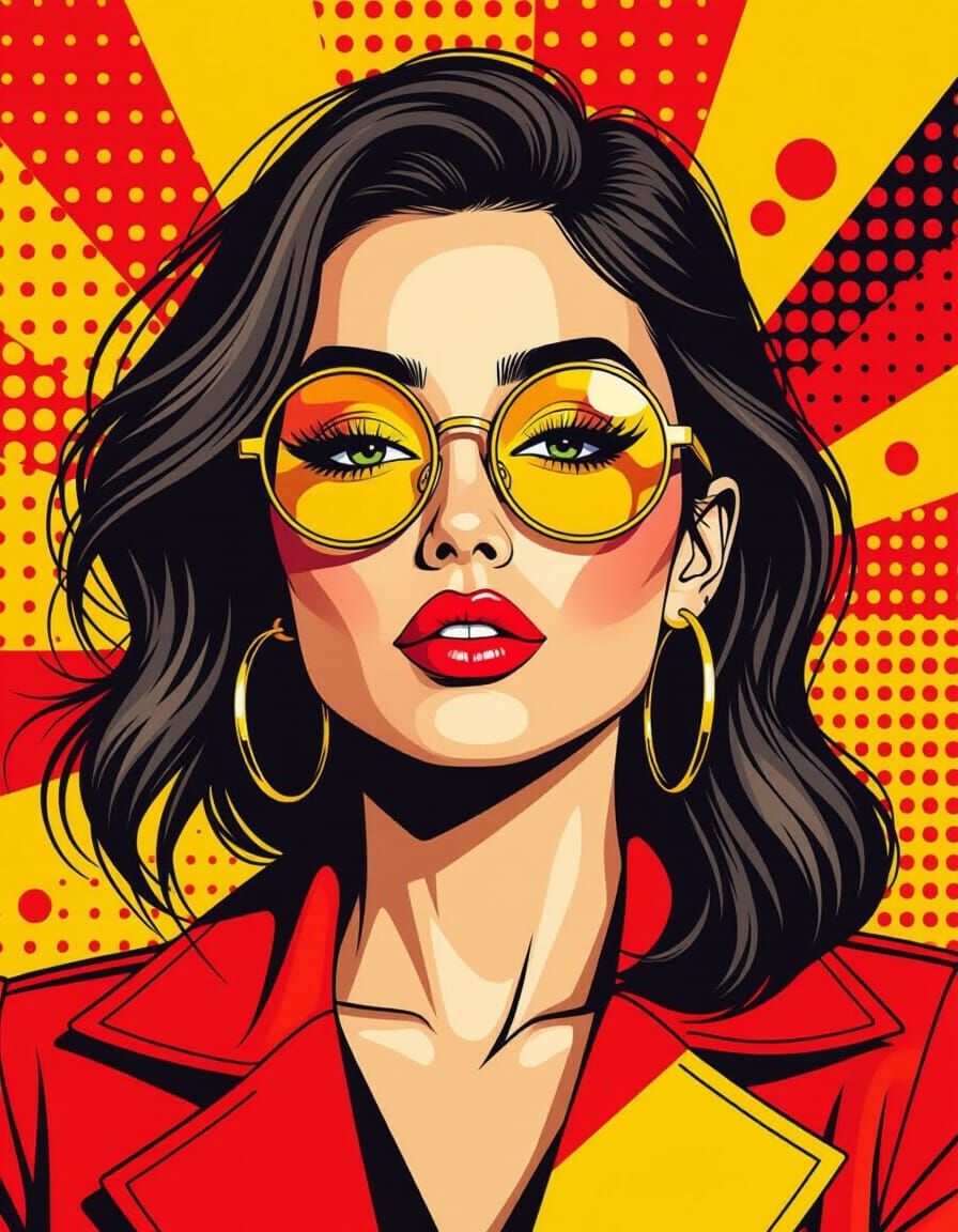 Pop Art Woman with Expressive Face in Vibrant Colors