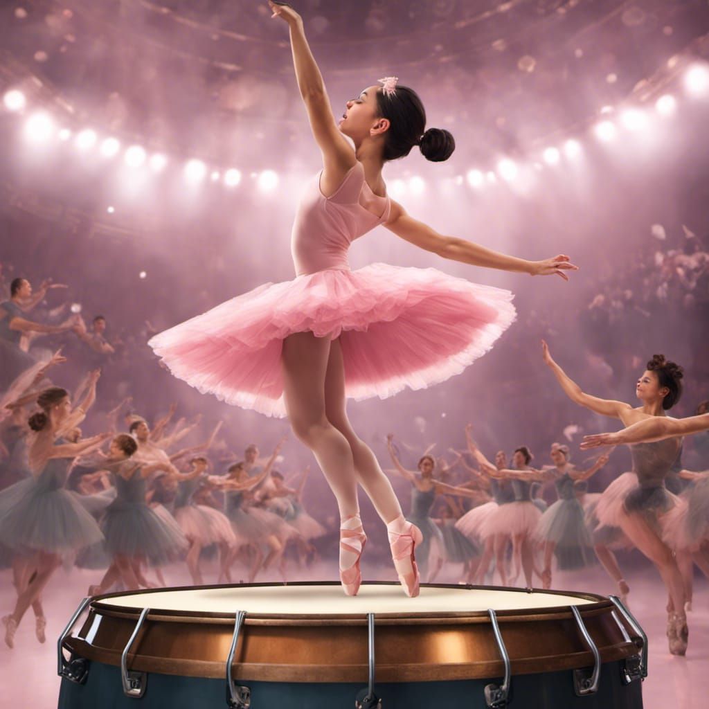 Ballerina Dancing on Giant Drum with Orchestra