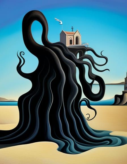 Surreal Kraken Threatens Coastal Town: Dali Style