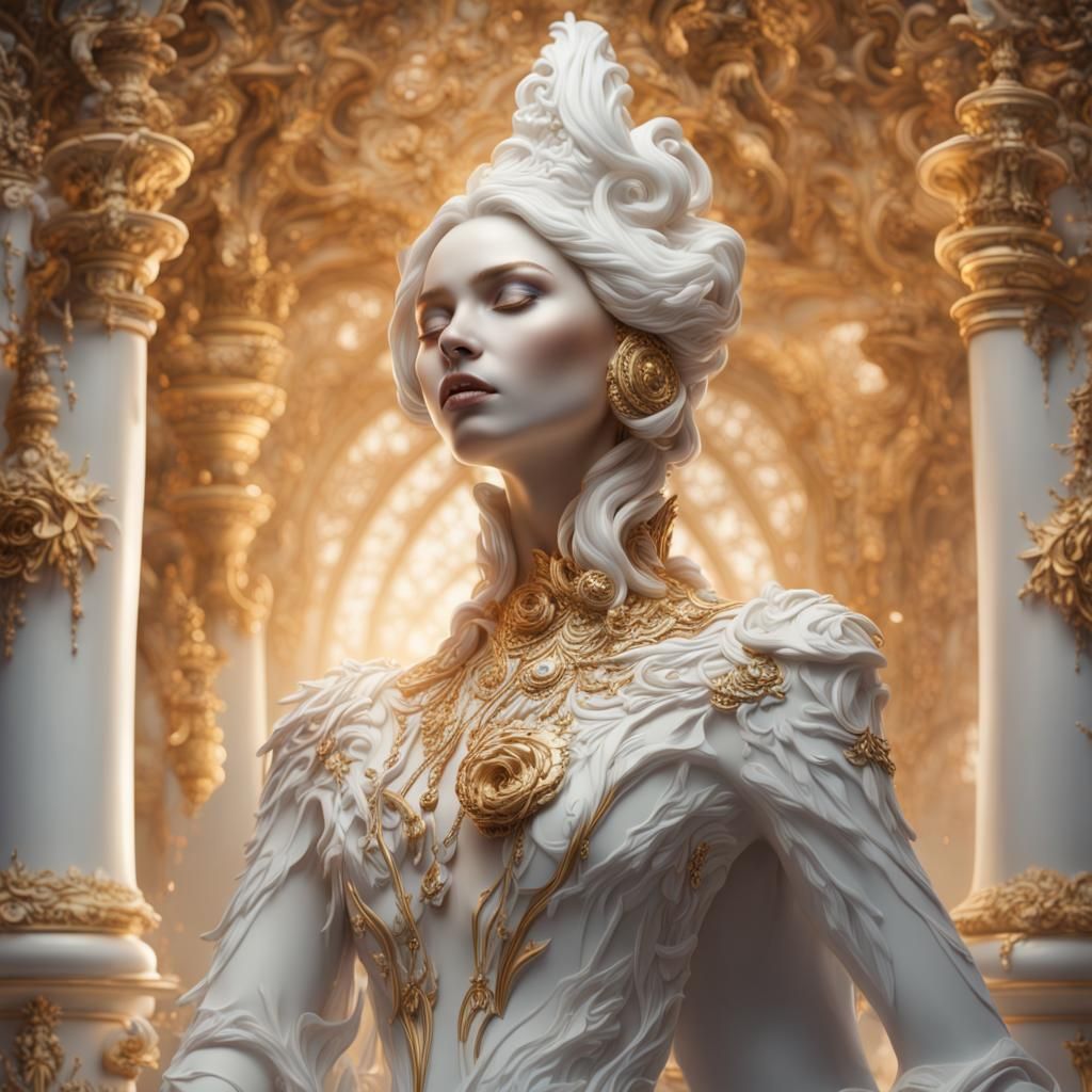 Porcelain and Gold Dreaming Woman Sculpture