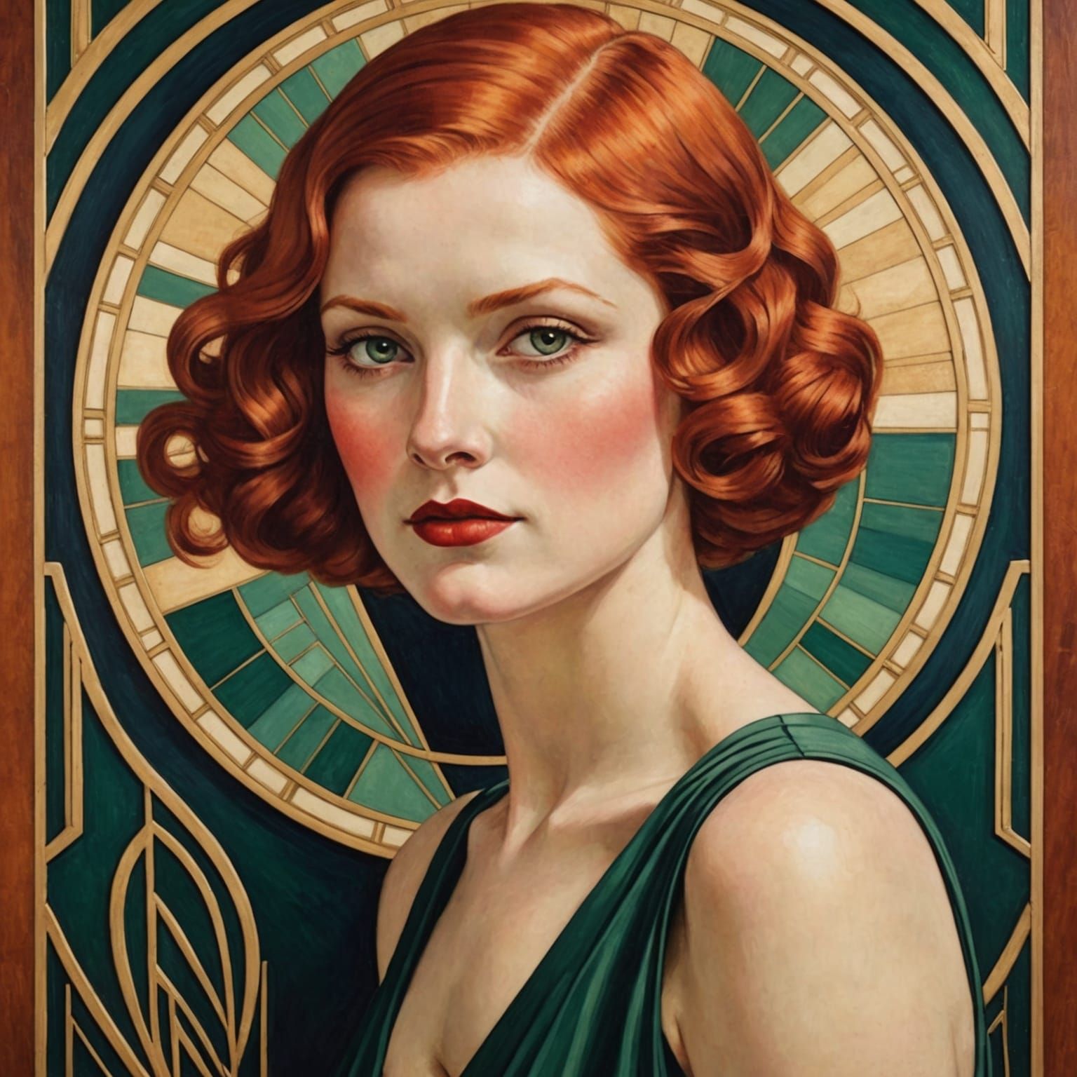 Art Deco Portrait of a Red-Haired Woman