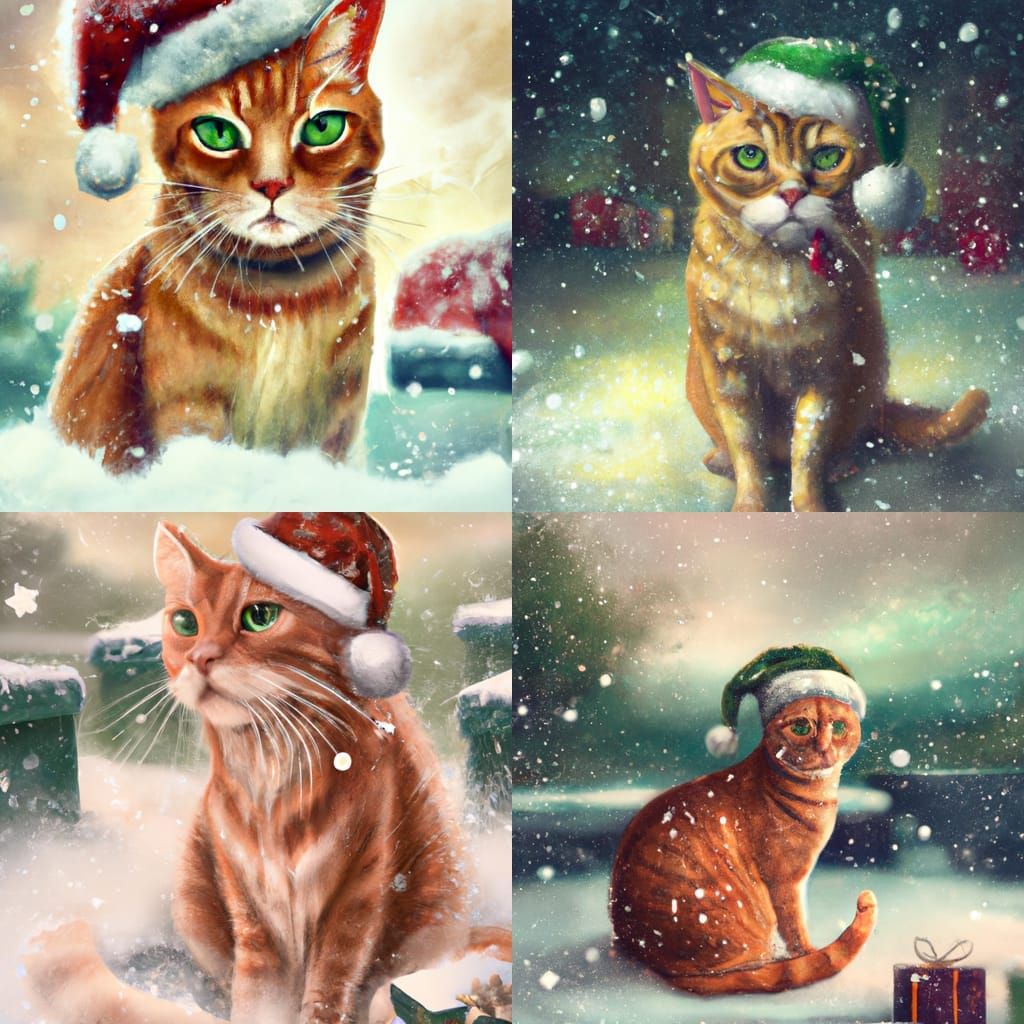 Ginger Tabby Cat Christmas Card Illustration