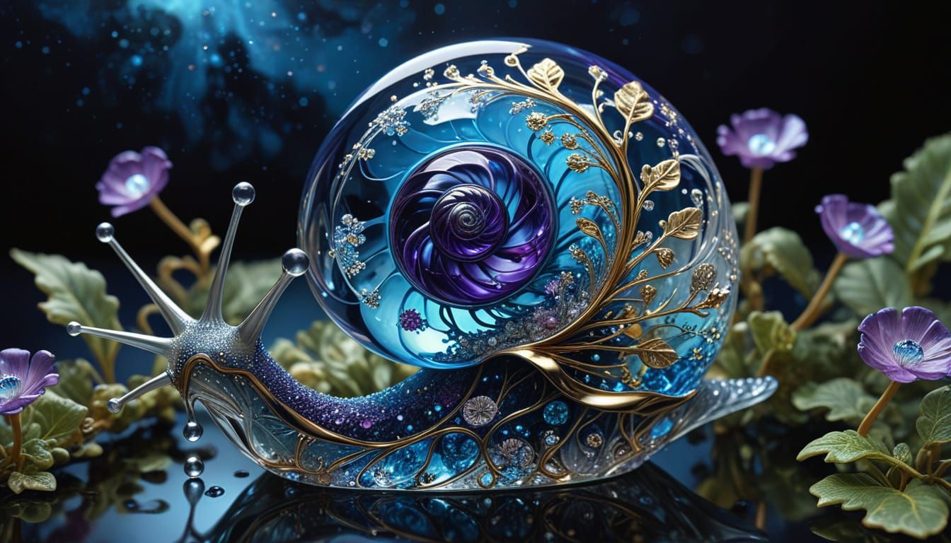 Bioluminescent Fractal Floral Silhouette in Glass Shell