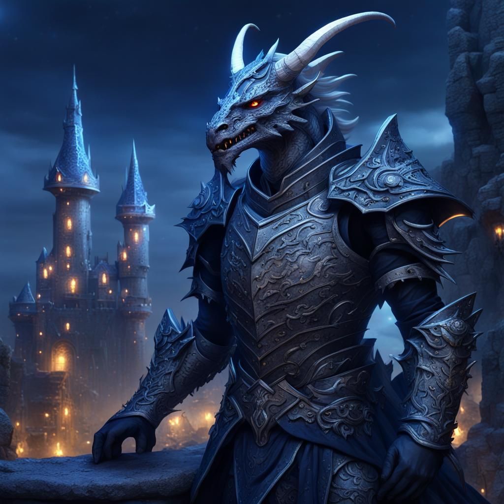 Dragonborn Knight in Ornate Armor, Anime Style