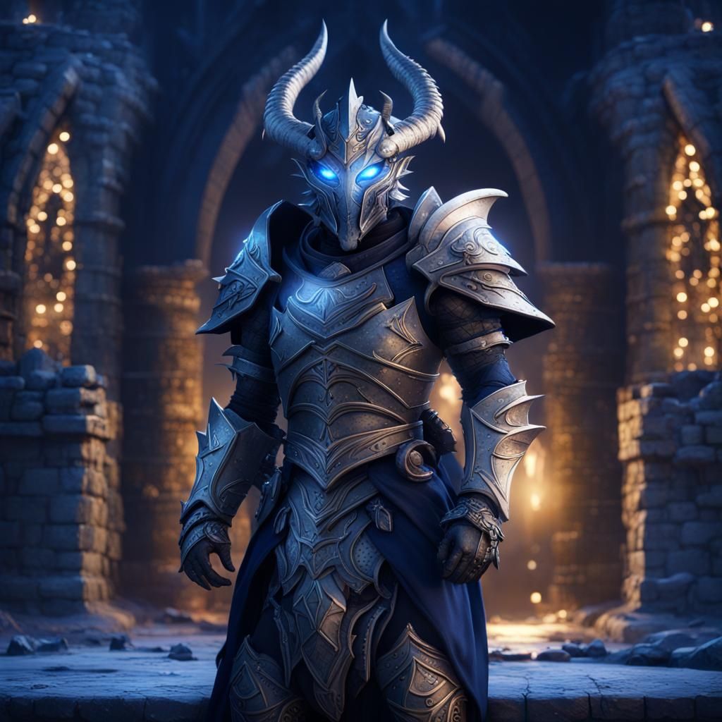 Dragonborn Knight in Anime Style Armor