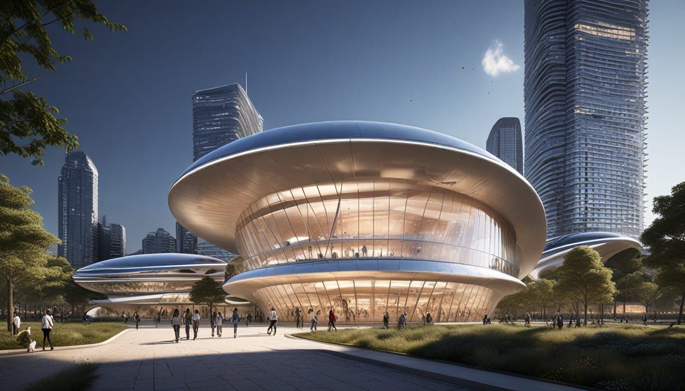 Curved Aerodynamic Vertihubs in Futuristic Urban Ecosystems