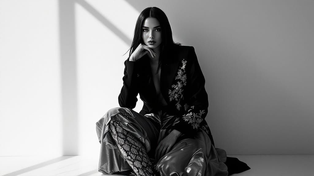 High-Fashion Monochrome Portrait: Powerful Woman in Minimali...