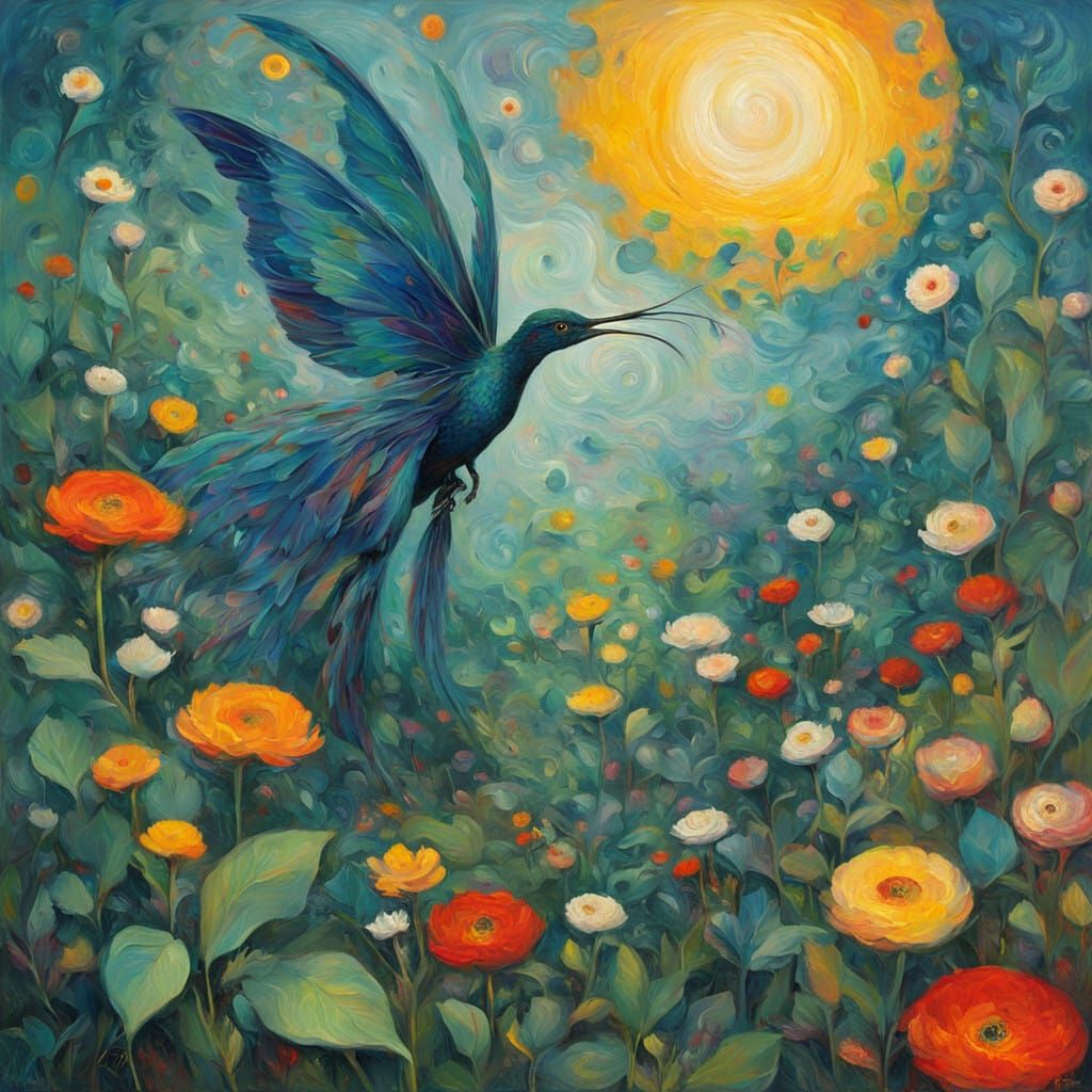 Vibrant Faerie in Whimsical Neo-Impressionist Oil Painting