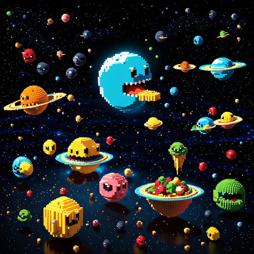 Pacman Eating Worlds: 3D Anime Pixel Art
