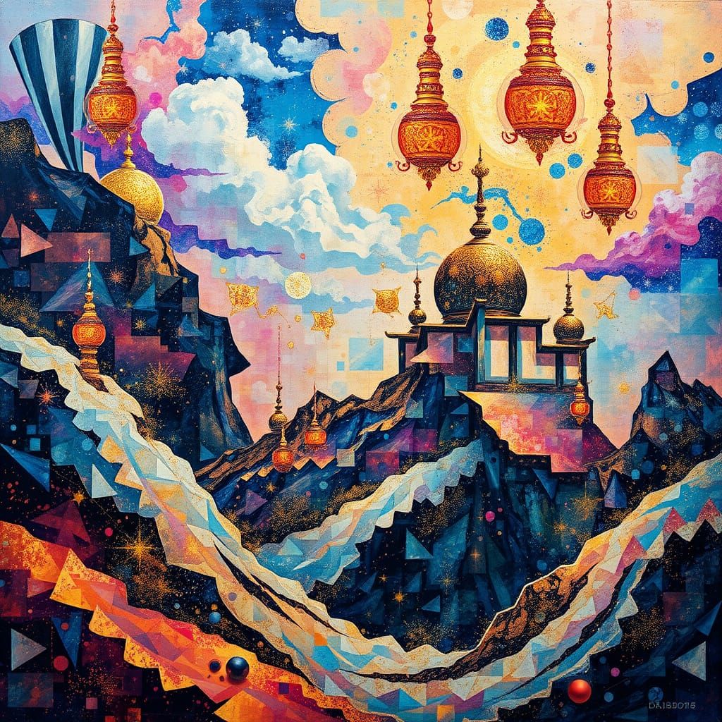 Cubist Dreamscape Ascends to Neo-Sufi Transcendence