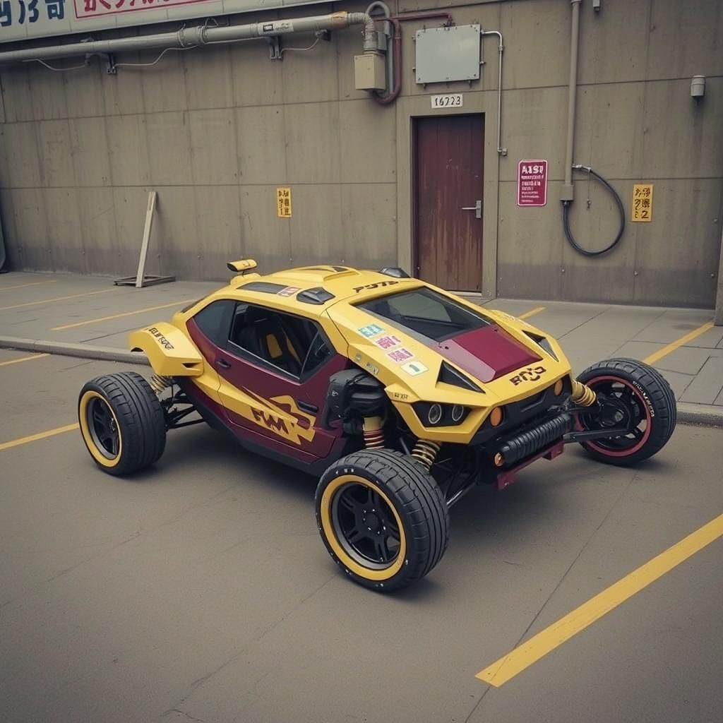 Futuristic Cyberpunk Buggy with Japanese Logos