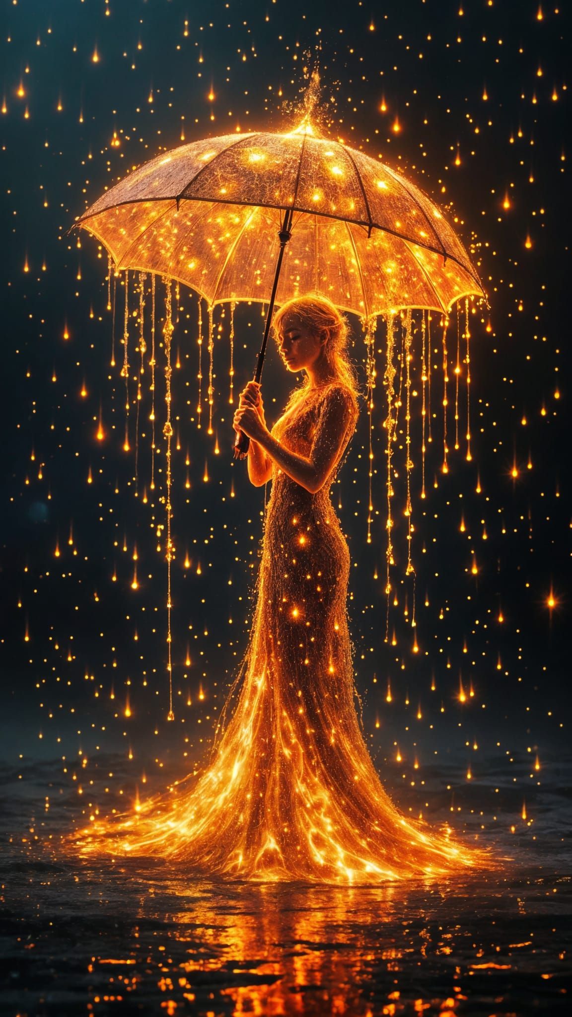 Enchanting Fire Figure with Diamond Rain Umbrella