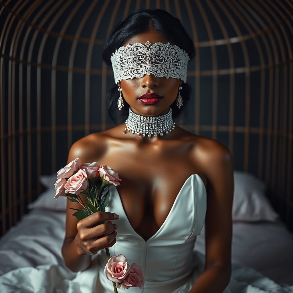 Rajasthan Beauty in Birdcage with Lace Blindfold