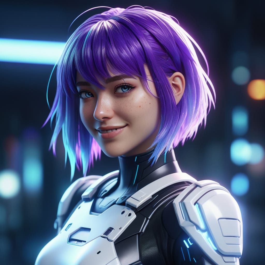 Cyberpunk Anime Girl with Holographic Skin in Octane Render