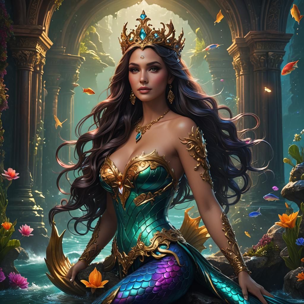 Brunette Mermaid Queen in Love: Fantasy Concept Art