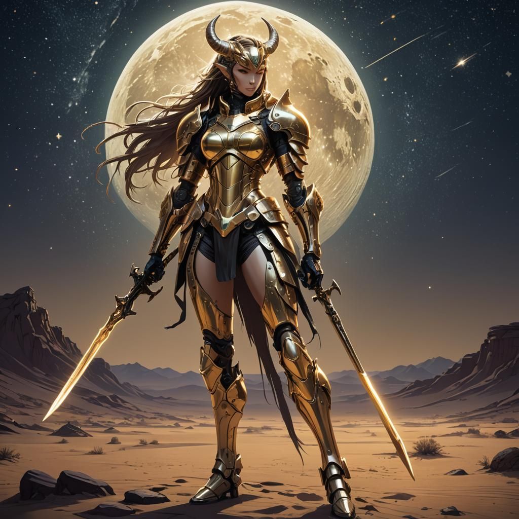 Cyberpunk Anime Centaur Warrior in Golden Armor