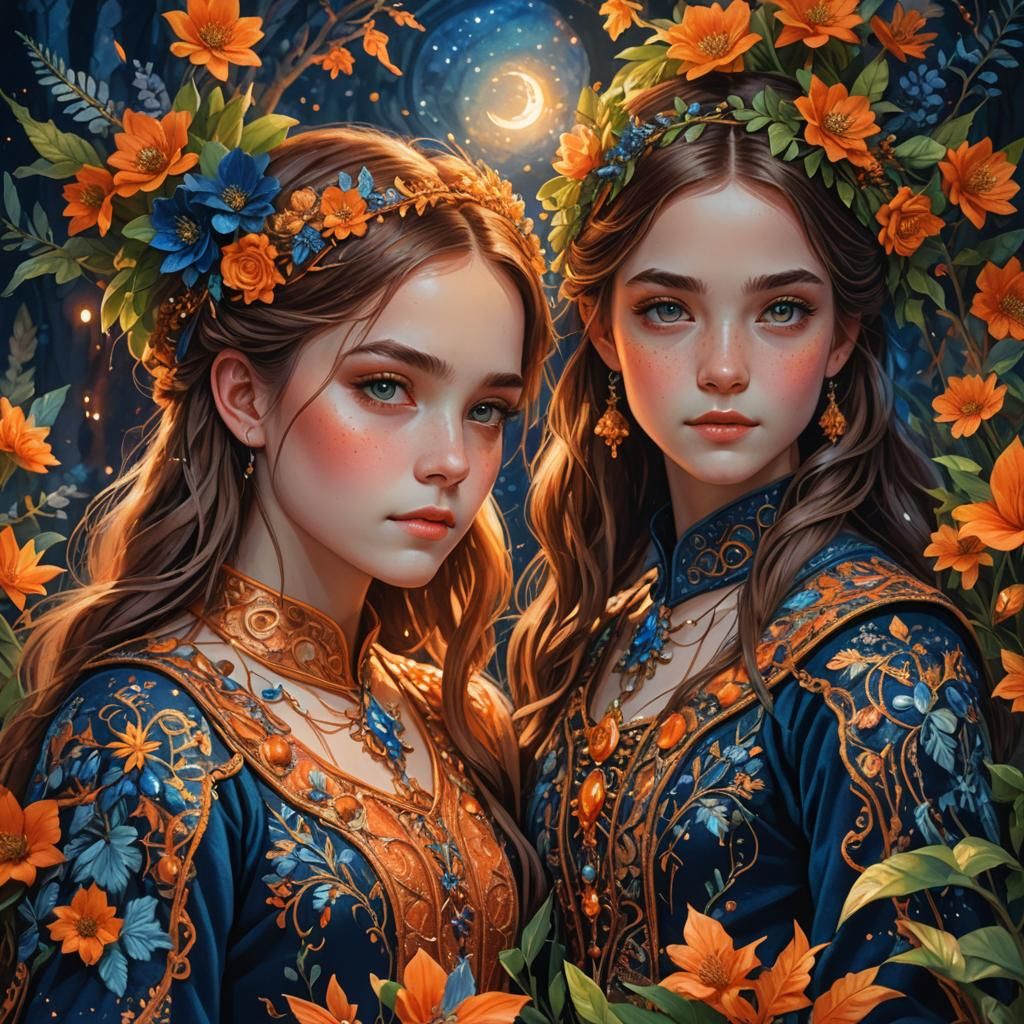 Fantasy Portrait of Sisters in Magical Setting