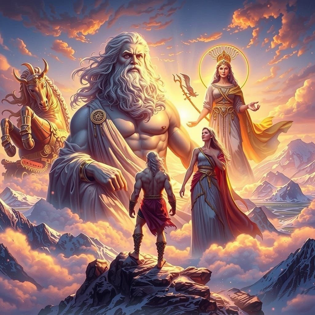 Heracles in Ethereal Form Before Zeus and Athena