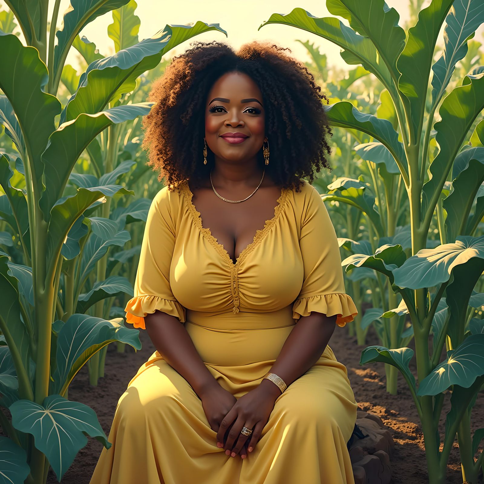 Oprah Winfrey Surrounded by Okra, Illustrated Portrait