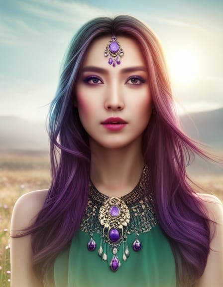 Asian Woman Portrait with Kazakh Jewelry in 8K