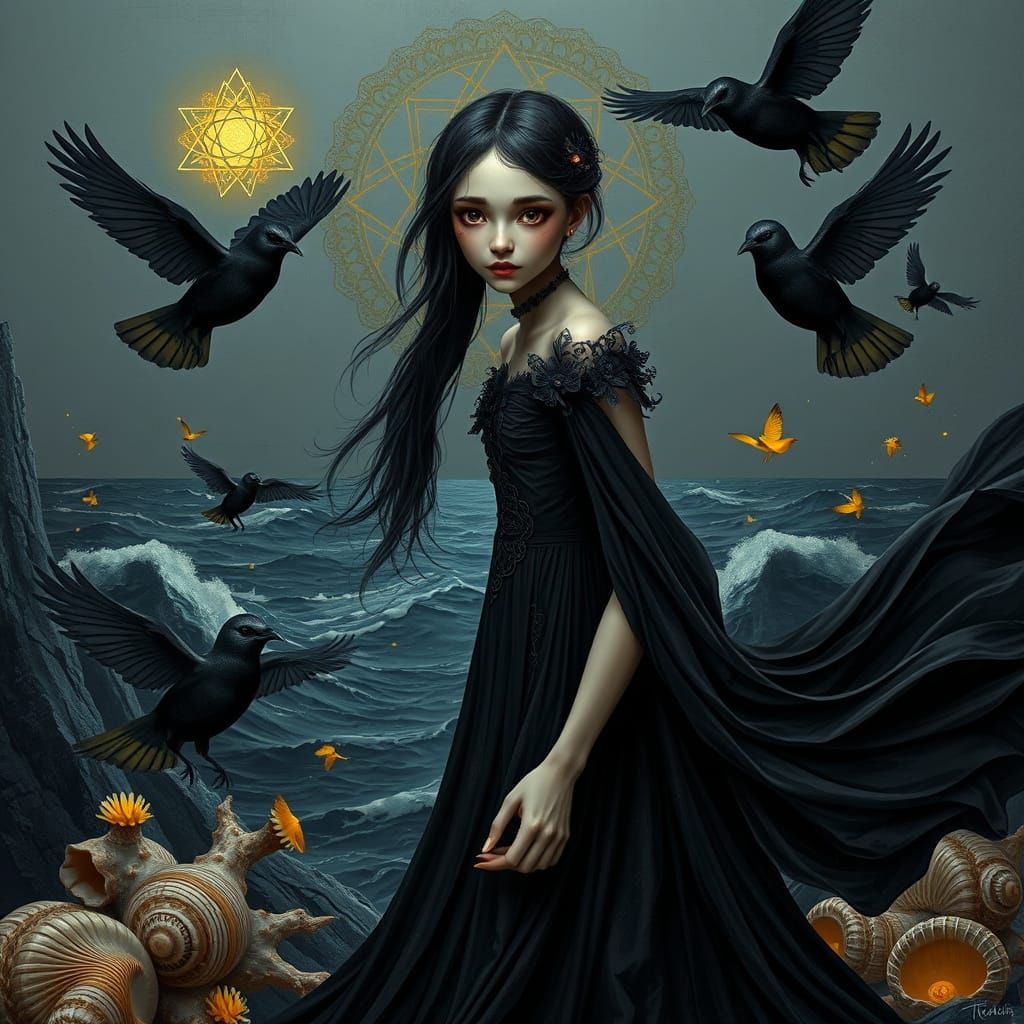 Gothic Surreal Girl in Mystical Quebec Landscape