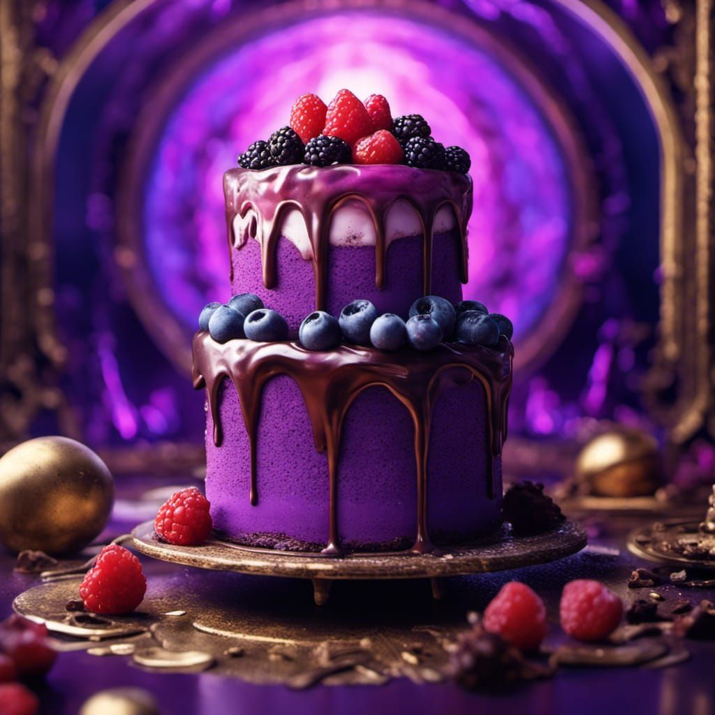 Berry Cheesecake with Dripping Chocolate, 8K Digital Art