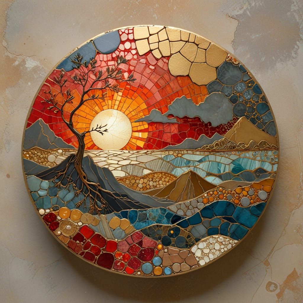 Impasto Art Landscape in Vibrant Ocean Hues as Thick Texture...