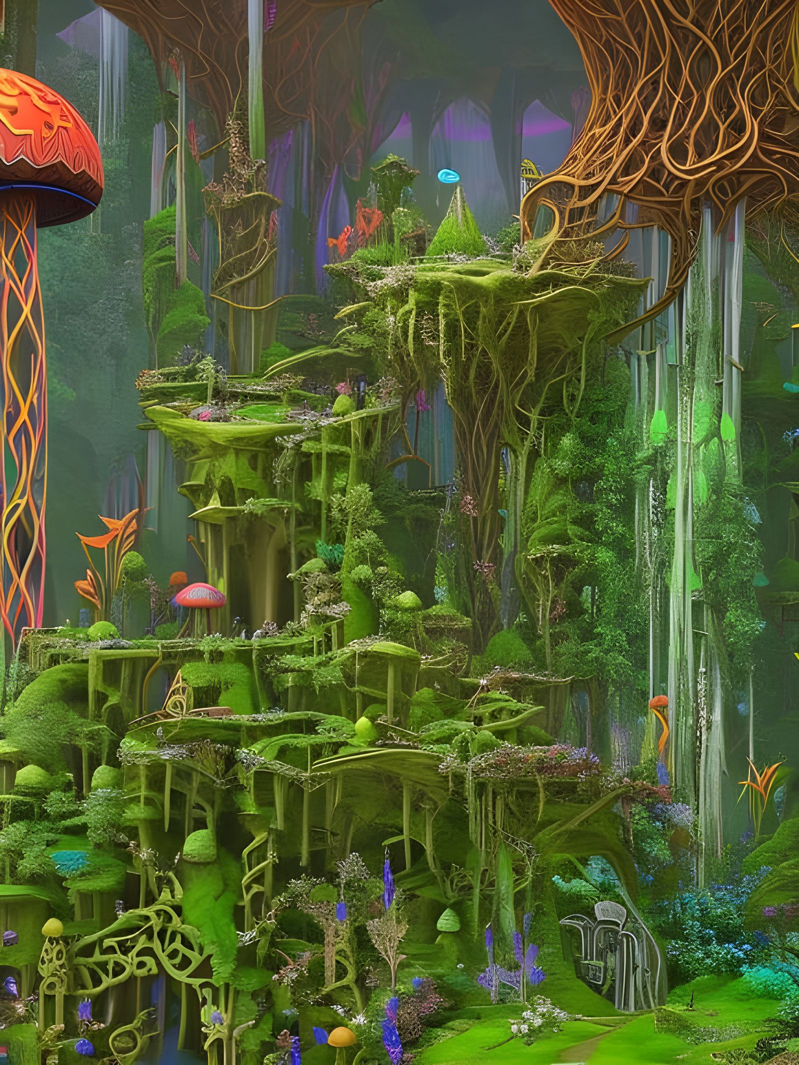 Magical Elven Stronghold in Neon Mushroom Forest