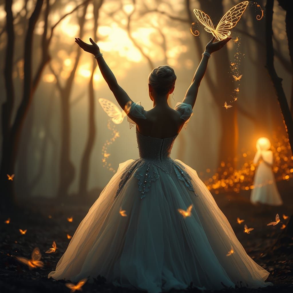 Cinderella in Mystical Forest, Digital Art