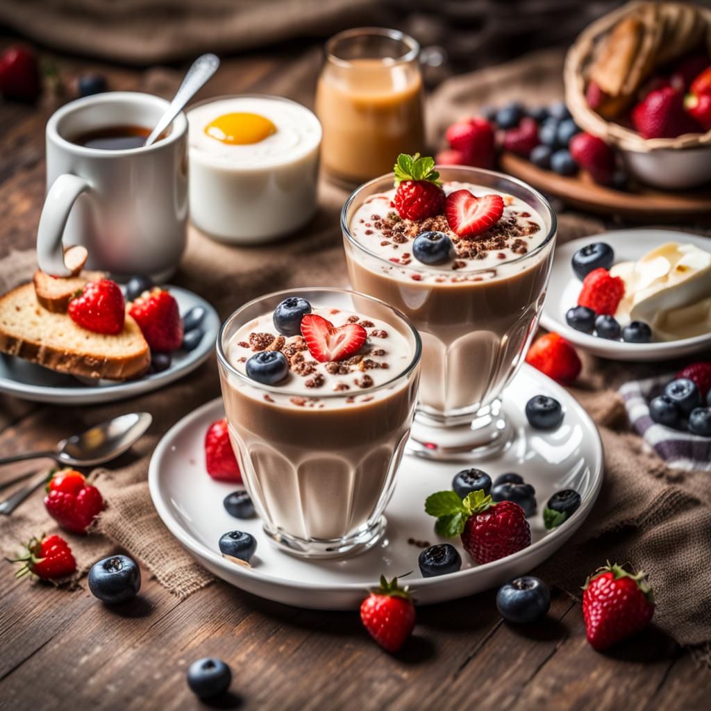 Tasty Breakfast Table with Flying Chocolate Hearts