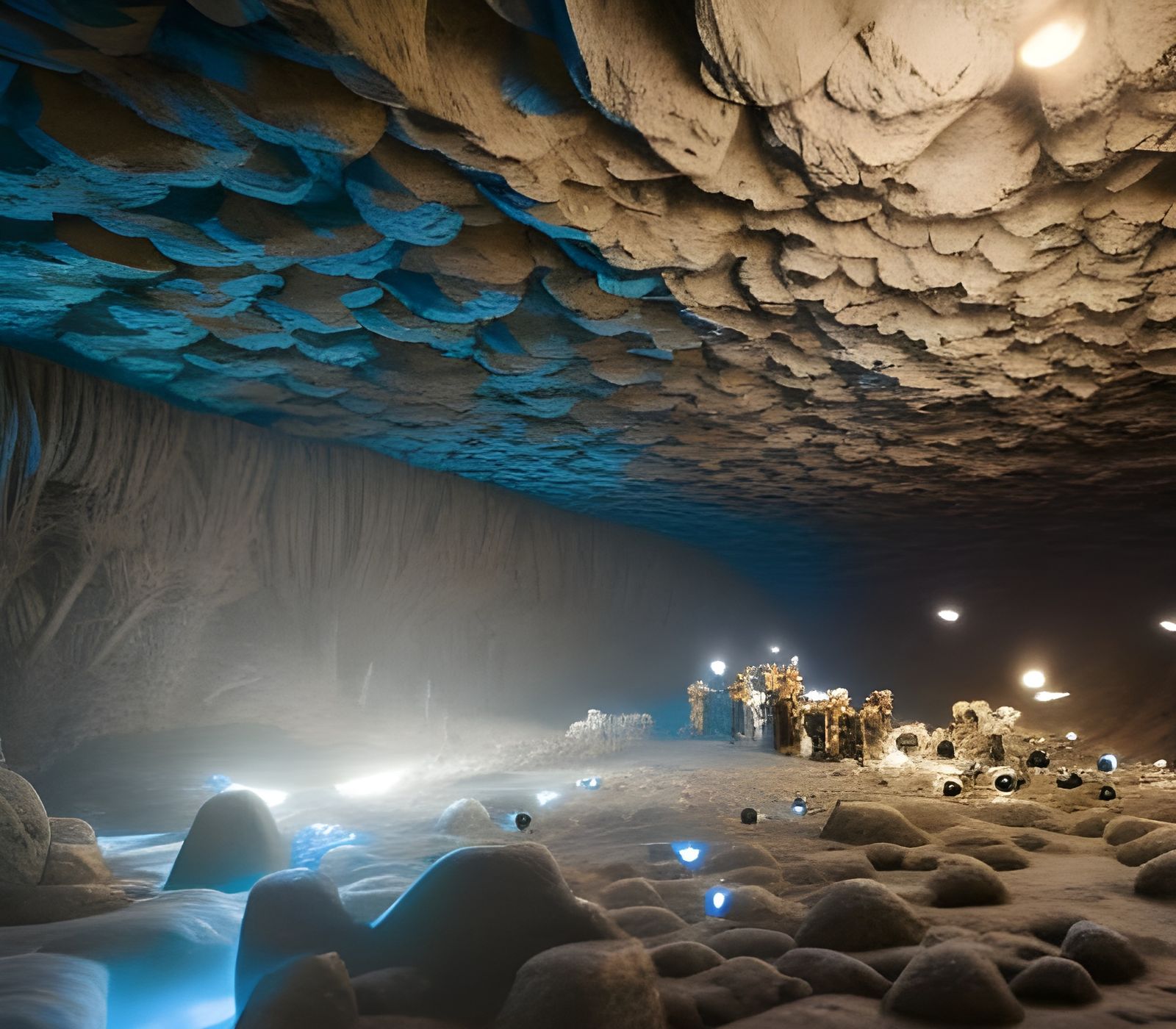Coal Miner in Crystal Cave: Fantasy Matte Painting