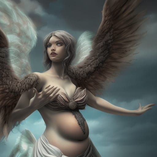 Pregnant, angel with wings ,